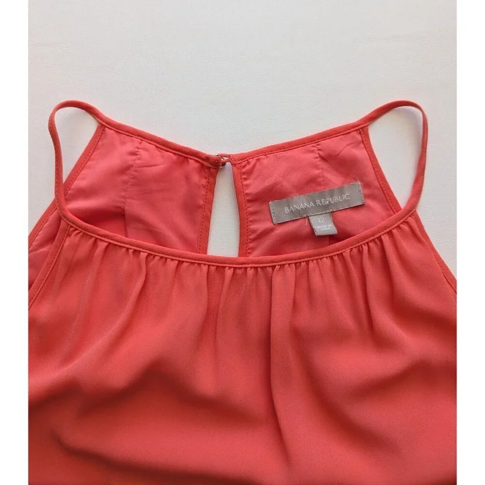 Banana Republic Summer Halter Neck Sleeveless Chiffon Dress Sz 12 Coral Color - Picture 4 of 9